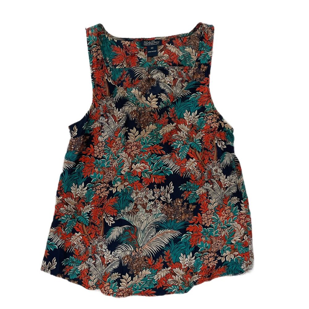 LUCKY BRAND || Multi-color floral foliage print top 100% silk